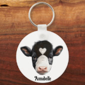 Schönes Schwarz-Weiß-Kuh-Gesicht Schlüsselanhänger (Rückseite)