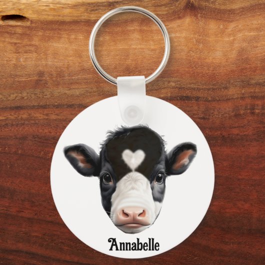 Schönes Schwarz-Weiß-Kuh-Gesicht Schlüsselanhänger (Vorderseite)