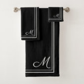 Schönes Schwarz-Weiß-Monogramm-Badehandtuch-Set Badhandtuch Set (Insitu)