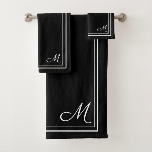 Schönes Schwarz-Weiß-Monogramm-Badehandtuch-Set Badhandtuch Set (Insitu)