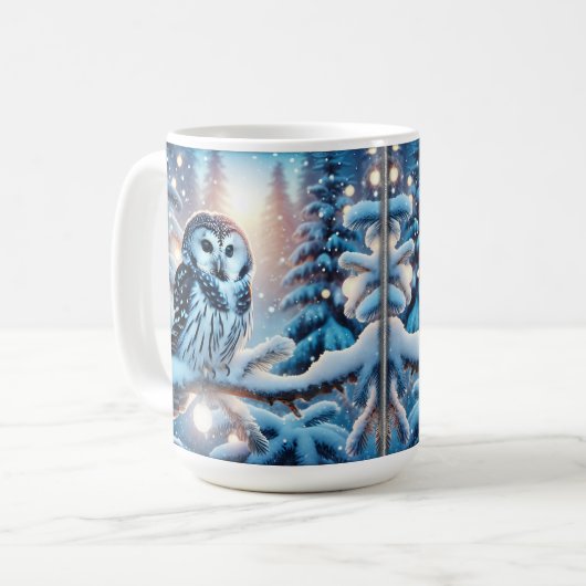 Schönes Schwarz-Weiß-Owl im Winter Kaffeetasse (Vorderseite Links)