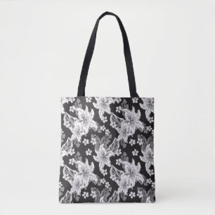 Schönes schwarz-weißes Blumenmuster Tasche