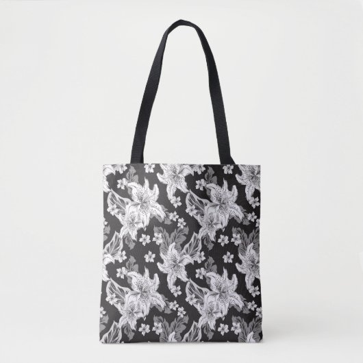 Schönes schwarz-weißes Blumenmuster Tasche (Vorderseite)