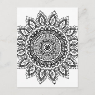 Schönes schwarz-weißes Mandala zum Färben in Postkarte