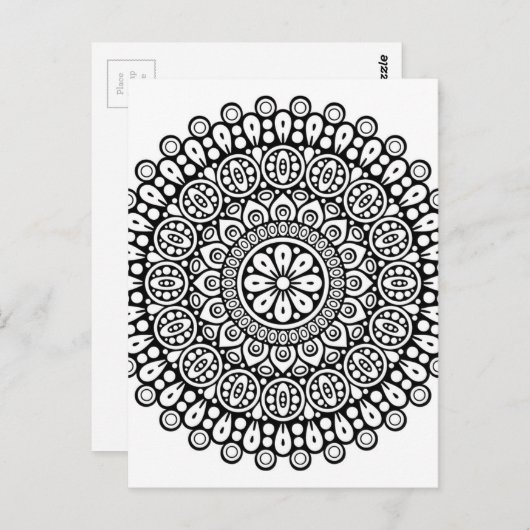 Schönes schwarz-weißes Mandala zum Färben in Postkarte (Vorne/Hinten)