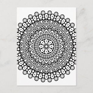 Schönes schwarz-weißes Mandala zum Färben in Postkarte