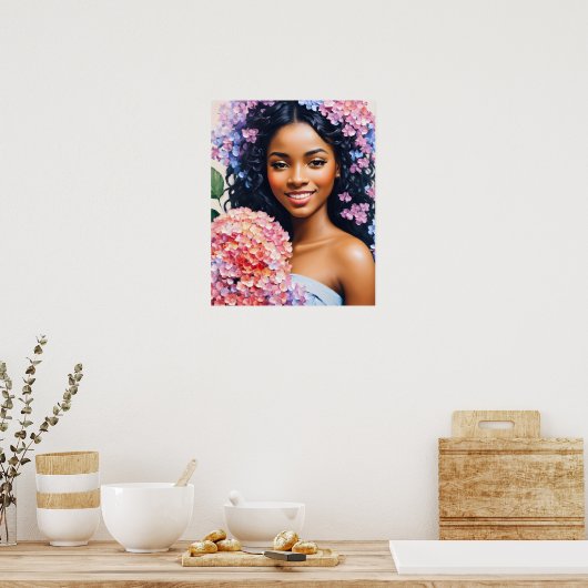 Schönes Schwarze Hydrangeas Portrait Poster (Küche)