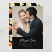 Schönes schwarzes Blumen - Hochzeit Dankeskarte (Vorne/Hinten)