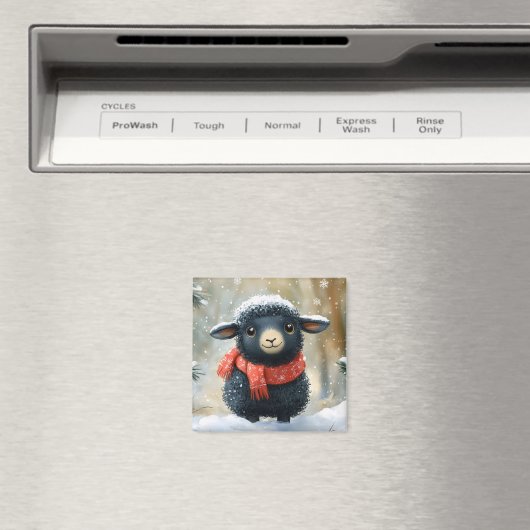 Schönes schwarzes Lamm mit rotem Scarf Magnet (In Situ (Geschirrspüler))