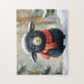 Schönes schwarzes Lamm mit rotem Scarf Puzzle (Vertikal)