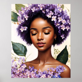 Schönes Schwarzes Mädchen Purple Blumen Portrait Poster