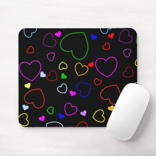 Schönes schwarzes Mousepad mit bunten Herzen (Mit Mouse)