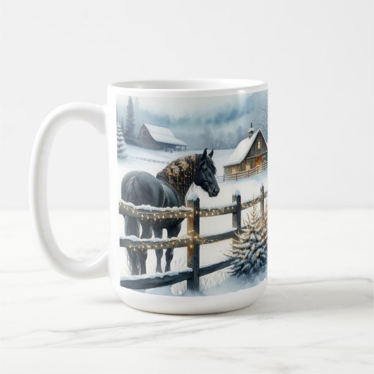 Schönes Schwarzes Pferd auf einem Weihnachtsbaum Kaffeetasse (Links)