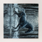 Schönes schwarzes Pferd, das durch Wasser läuft Puzzle (Horizontal)