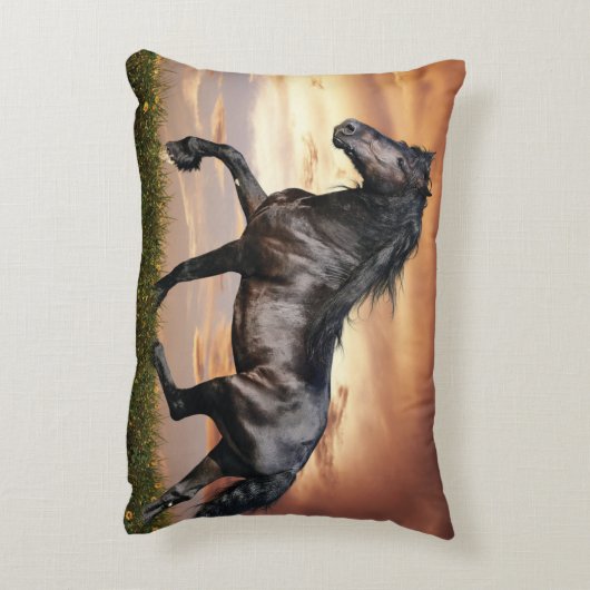 Schönes Schwarzes Pferd Dekokissen (Rückseite(Vertikal))