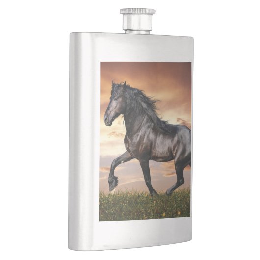 Schönes Schwarzes Pferd Flachmann (Rechts)