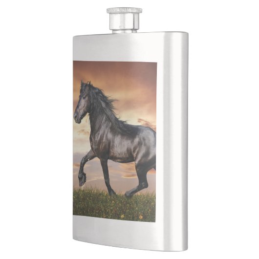 Schönes Schwarzes Pferd Flachmann (Links)