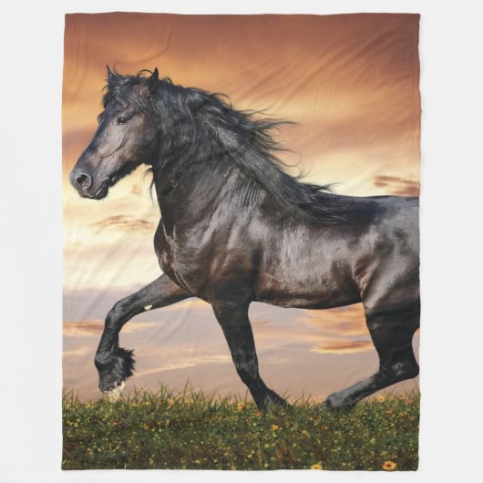 Schönes Schwarzes Pferd Fleecedecke (Vorderseite)