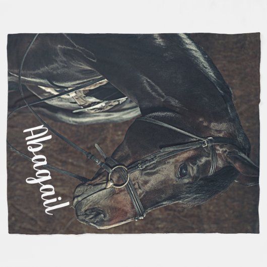 Schönes Schwarzes Pferd Fleecedecke (Vorderseite (Horizontal))