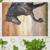 Schönes Schwarzes Pferd Geschirrtuch (Gefaltet)