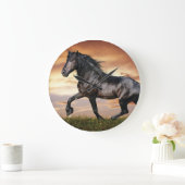 Schönes Schwarzes Pferd Große Wanduhr (Zuhause)