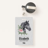 Schönes Schwarzes Pferd Kopf Portrait Wasserfarbe Ausweis (Rückseite mit Rechteck)