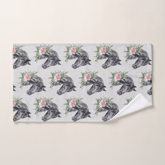 Schönes Schwarzes Pferd Kopf Portrait Wasserfarbe Badhandtuch Set (Handtuch)