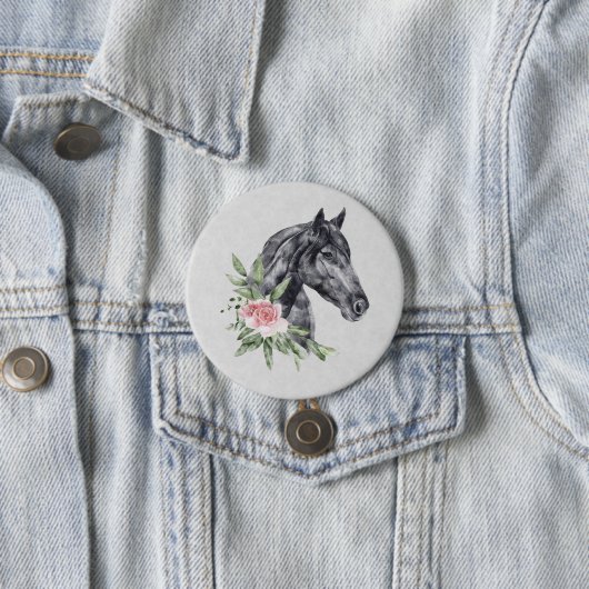 Schönes Schwarzes Pferd Kopf Portrait Wasserfarbe Button (Beispiel)