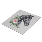 Schönes Schwarzes Pferd Kopf Portrait Wasserfarbe Fliese (Seite)