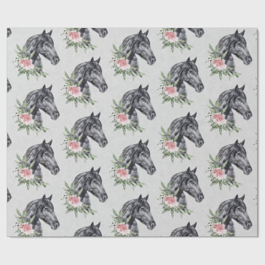 Schönes Schwarzes Pferd Kopf Portrait Wasserfarbe Geschenkpapier (Flach)