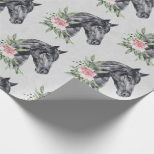 Schönes Schwarzes Pferd Kopf Portrait Wasserfarbe Geschenkpapier