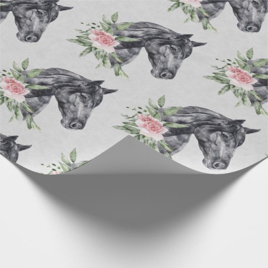 Schönes Schwarzes Pferd Kopf Portrait Wasserfarbe Geschenkpapier (Ecke)