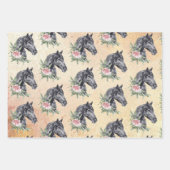 Schönes Schwarzes Pferd Kopf Portrait Wasserfarbe Geschenkpapier Set (Vorderseite 2)