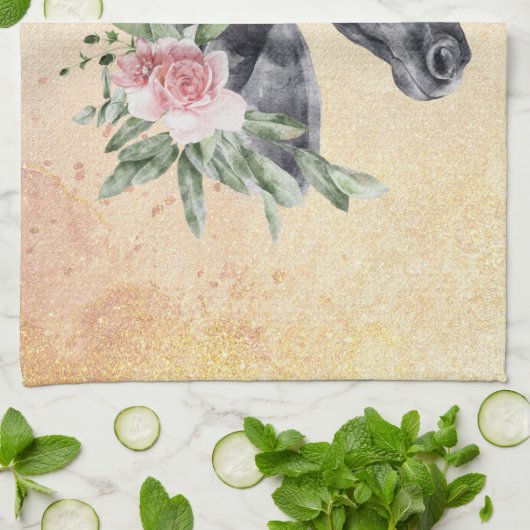 Schönes Schwarzes Pferd Kopf Portrait Wasserfarbe Geschirrtuch (Gefaltet)