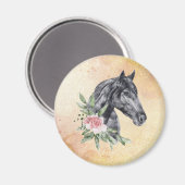 Schönes Schwarzes Pferd Kopf Portrait Wasserfarbe Magnet (Vorderseite/Rückseite)