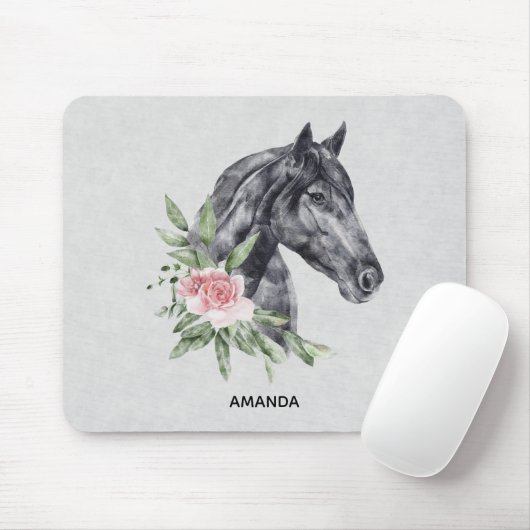 Schönes Schwarzes Pferd Kopf Portrait Wasserfarbe Mousepad (Mit Mouse)