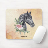 Schönes Schwarzes Pferd Kopf Portrait Wasserfarbe Mousepad (Mit Mouse)