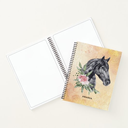 Schönes Schwarzes Pferd Kopf Portrait Wasserfarbe Notizblock (Innenseite)