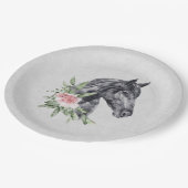 Schönes Schwarzes Pferd Kopf Portrait Wasserfarbe Pappteller (Schrägansicht)