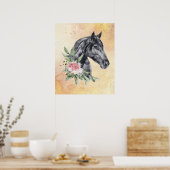 Schönes Schwarzes Pferd Kopf Portrait Wasserfarbe Poster (Küche)