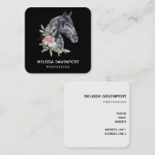 Schönes Schwarzes Pferd Kopf Portrait Wasserfarbe Quadratische Visitenkarte (Vorne/Hinten)