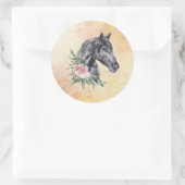 Schönes Schwarzes Pferd Kopf Portrait Wasserfarbe Runder Aufkleber (Tasche)