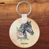 Schönes Schwarzes Pferd Kopf Portrait Wasserfarbe Schlüsselanhänger (Vorderseite)