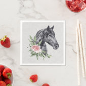 Schönes Schwarzes Pferd Kopf Portrait Wasserfarbe Serviette (Beispiel)