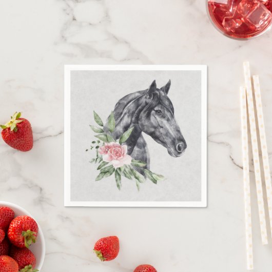 Schönes Schwarzes Pferd Kopf Portrait Wasserfarbe Serviette (Beispiel)