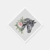Schönes Schwarzes Pferd Kopf Portrait Wasserfarbe Serviette (Ecke)