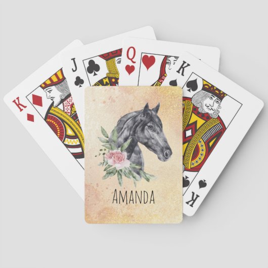 Schönes Schwarzes Pferd Kopf Portrait Wasserfarbe Spielkarten (Rückseite)