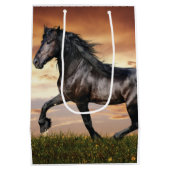 Schönes Schwarzes Pferd Mittlere Geschenktüte (Rückseite)