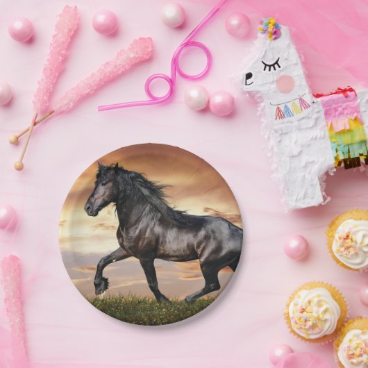 Schönes Schwarzes Pferd Pappteller (Party)