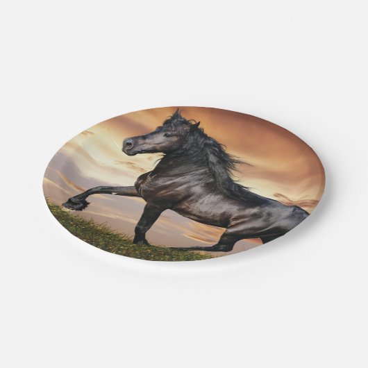 Schönes Schwarzes Pferd Pappteller (Schrägansicht)